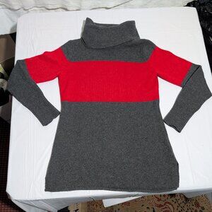 Athleta Red & Gray Chalet 100% Cashmere Turtleneck Sweater Size Small